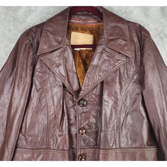 Gino Leathers Jacket Mens Size 42 Button Down Long Sleeve Vintage Coat - Picture 7 of 13